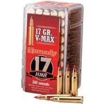 .17 HMR (Hornady Magnum Rimfire)
17-Grain Hornady V-MAX Polymer-Tip Bullet
Non-Reloadable
Muzzle Velocity: 2550 fps
Velocity at 100 Yards: 1901 fps
Velocity at 200 Yards: 1378 fps
Muzzle Energy: 245 ft/lbs
Energy at 100 Yards: 136 ft/lbs
Energy at 200 Yards: 72 ft/lbs
Uses: Plinking, Target Shooting, Hunting Small Game