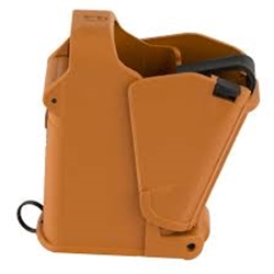 This UpLULA is a military quality universal pistol magazine loader/un-loader virtually all 9mm Luger up to .45 ACP magazines. This particular loader is capable of loading single and double stacked magazines of all manufacturers. It can also load most .380 ACP double stack magazines. The UpLULA loader is easy, reliable, and painless!

Loads the following: Astra, Auto Ordnance, Barak, Beretta, Browning, Bul, Colt, CZ, EAA, FN, Glock, HK, Hi-Point, High Standard, Jericho, Kahr, Kel-Tec, Kimber, Les Baer, Llama, Luger, Magnum Research, Para Ordnance, Pheonix Arms, Ruger, Sigma, Sig/Sauer, S&W, Springfield Armory, Star, Steyr, Taurus, Vector, Walther, and more.

Specifications and Features:
UpLULA Universal Pistol Magazine Loader UP60BO
Designed to load/unload single and double stack magazines
Designed to load 9mm/.357SIG/.40S&W/10mm/.45 ACP/.380 ACP
No more finger pain during loading
Loads and Unloads in 1/3 the time of thumb loading
May not load the last round in a few type of magazines
Highly durable polymer construction
Orange Brown

Fits:
All single and double stacked magazines for 9mm/.357 SIG/.40S&W/10mm/.45 ACP
Most .380 ACP magazines including; Beretta 84 Cheetah/Bersa Thunder/CZ 83/Glock .380's
Ruger LC380 but may work better with the 1911A1 single stack adapter
S&W Bodyguard .380 but can also be loaded by the BabyUpLULA
Walther PK380 but can also be loaded by the BabyUpLULA

Does Not Fit:
Smith & Wesson 7 round 9mm single stack
Glock G36 6 round .45 ACP single stack
Kel-Tec PMR-30
Rounds longer than 33mm: 9x23 Win/.38 Special/.357 Magnum/.357 Max/.41-.44 Rem Mag/.44 S&W Special/45 Colt/.45 Win Mag/.50 AE
Magazines with less than 8.0mm between their lips