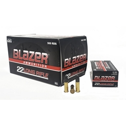 CCI Blazer Ammunition - 22 Long Rifle - 40 Grain Lead Round Nose - 500 Rounds - Brass Case

Blazer 22 Long Rifle ammo is loaded with a bullet that's great for everything from small game hunting to casual plinking. The loads cycle particularly well in semi-automatic rifles.

Product Specifications

Cartridge - 22 Long Rifle
Grain Weight -  40 Grains
Muzzle Velocity - 1235 Feet per Second
Muzzle Energy - 135 Foot Pounds
Bullet Style - Lead Round Nose